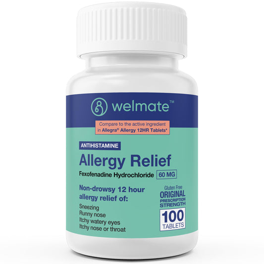 WELMATE fexofenadine-60mg tablets in blister pack for all-day non-drowsy relief.