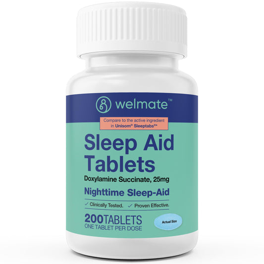 WELMATE nighttime sleep aid bottle helps ease occasional sleeplessness.