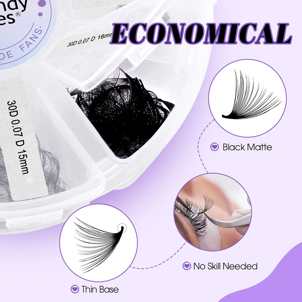 Wendy Lashes Premade Fans Black Matte fiber create natural look and lasting curl