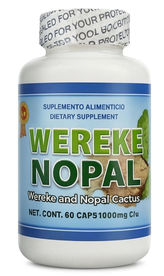 Wereke and Nopal capsules bottle on white background