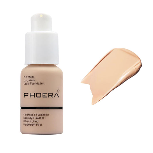 WFWJ PHOERA Foundation 102 Nude bottle front show full coverage option for smooth complexion.