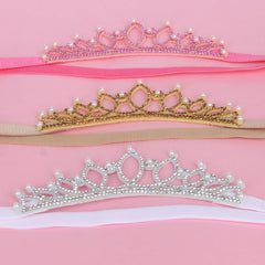 WHAVEL crown headbands pink glitter, comfy elastic fit for all day princess moments