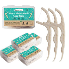 Wheat straw biodegradable dental floss picks with natural handles