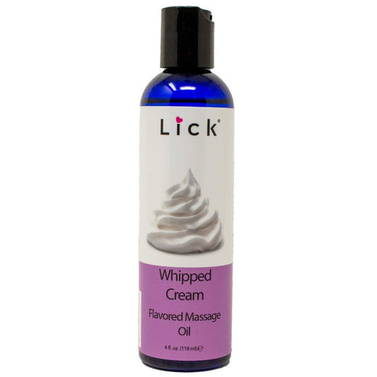 Whipped cream flavored massage oil bottle 4 oz on a neutral background