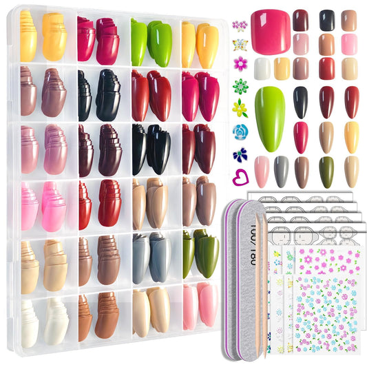 Whisrvival 576Pcs press-on nails kit organized in a clear case for quick manicures