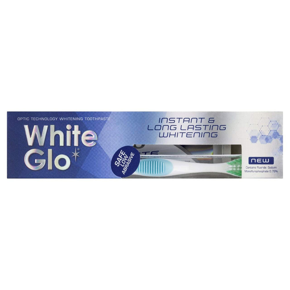 Blue foam whitening effect in White Glo toothpaste