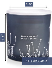Gift-ready White Sage Sea Salt candle in a gift box with greeting card
