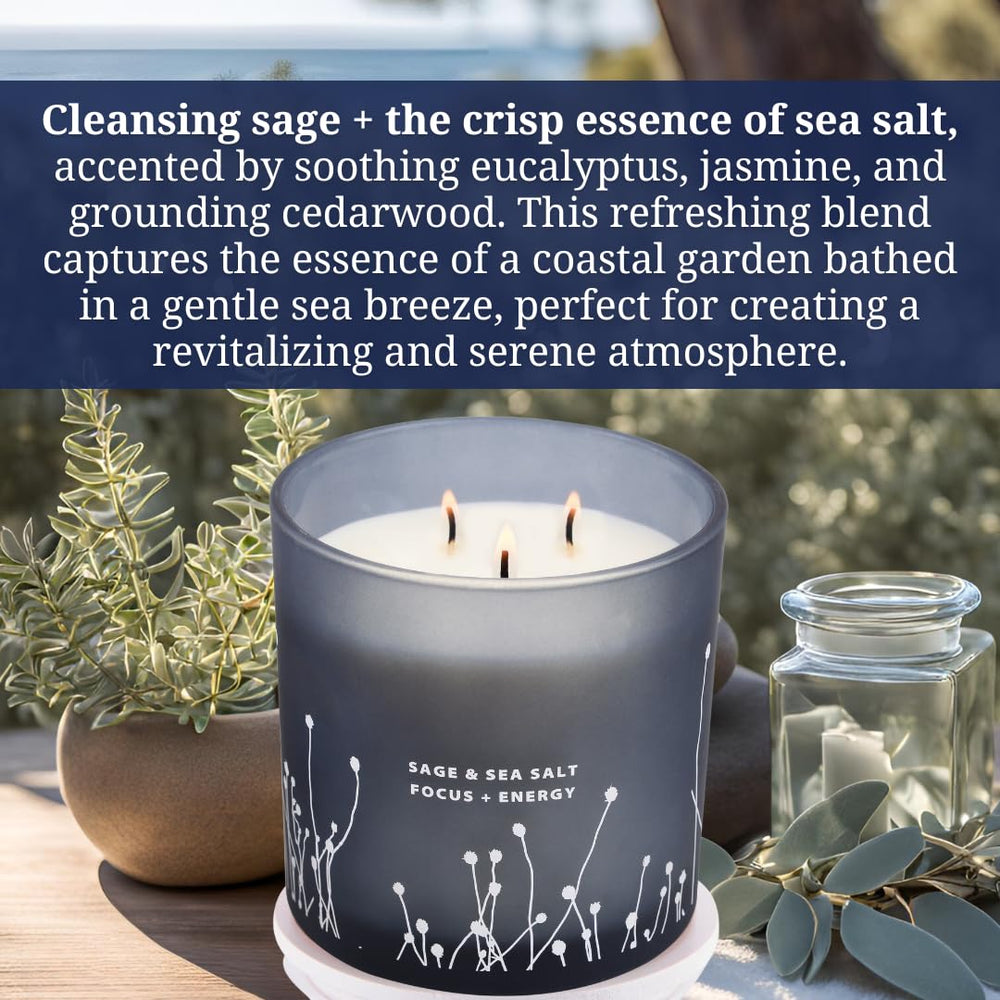 Close-up of wood wick in White Sage Sea Salt candle
