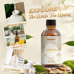 Premium packaging of White Tea essential oil bottle