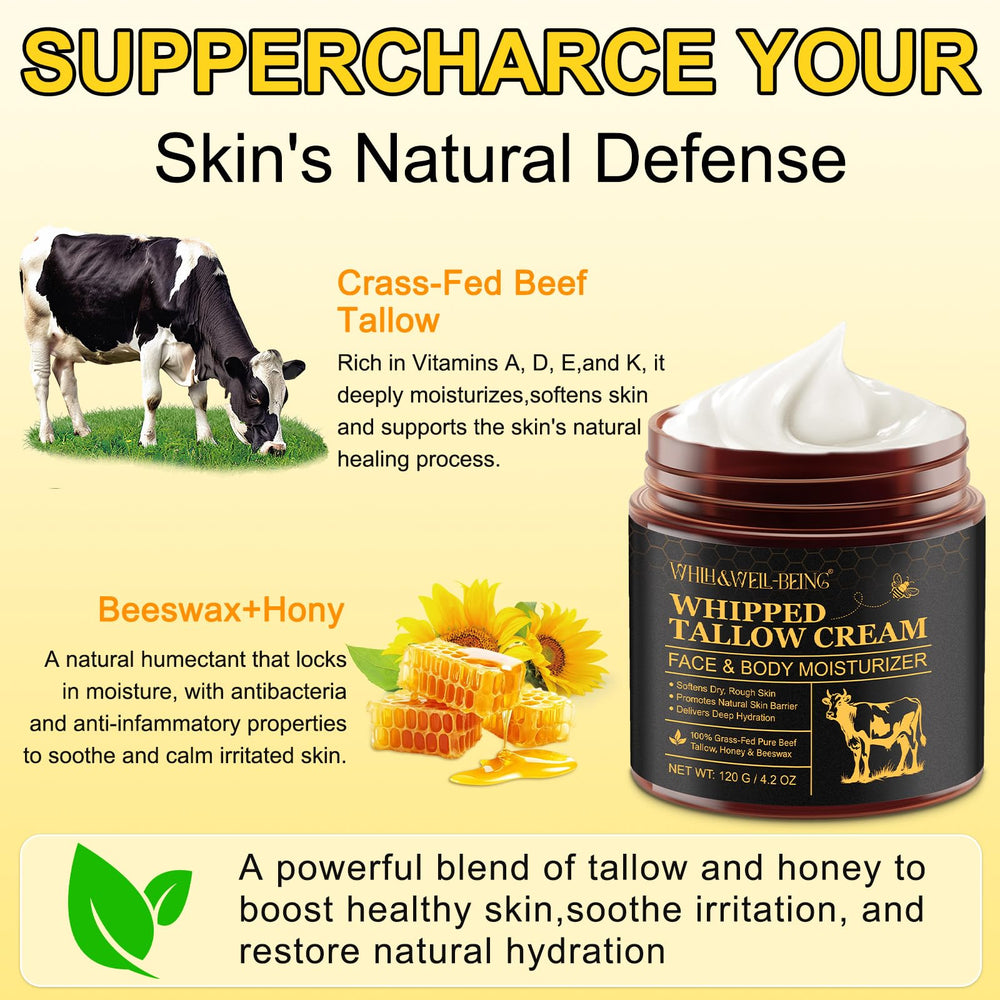 WHLH WELL-BEING beef tallow honey balm glass jar ready for facial care