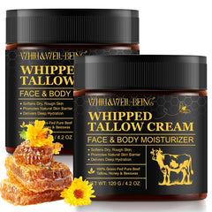 WHLH WELL-BEING beef tallow honey balm two-pack on display nourishes skin