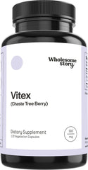Wholesome Story Vitex chasteberry bottle cap with vegan capsules for daily hormone balance.