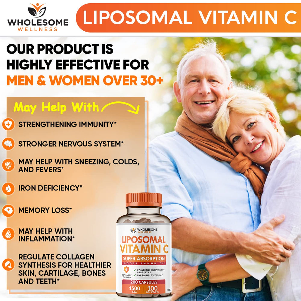 Ingredient panel showing 1450 mg liposomal vitamin C and minimal fillers