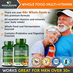 Wholesome Wellness multivitamin for men with vegan D3 and B12 from fermented sources.