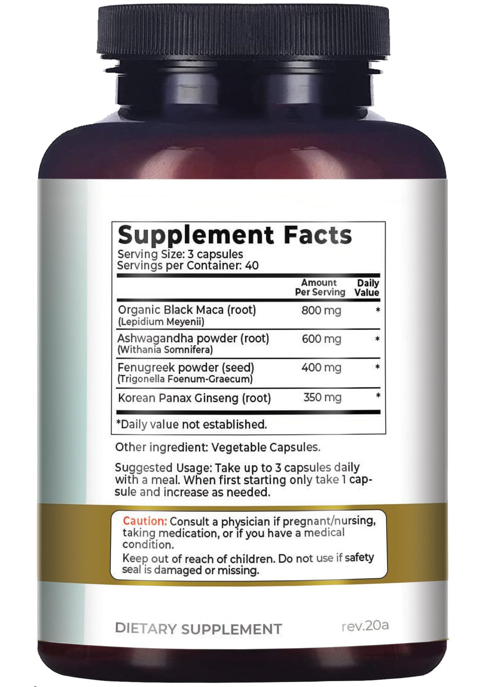 No fillers claim with organic ingredients