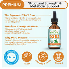 Dropper dispensing 5000 IU D3 and 100 mcg K2 from liquid drops