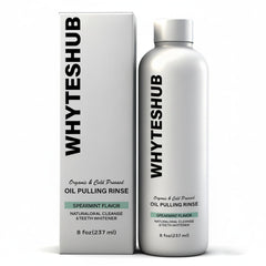 Whyteshub Spearmint Oil Pulling Rinse bottle with 8 oz packaging
