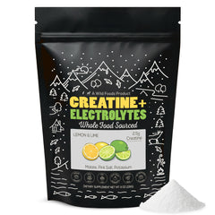 Front view of Wild Foods Creatine + Electrolytes Lemon Lime powder, 8 oz
