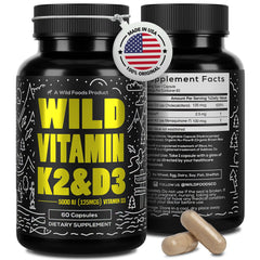 Wild Foods Vitamin D3 5000 IU + K2 MK-7 bottle front