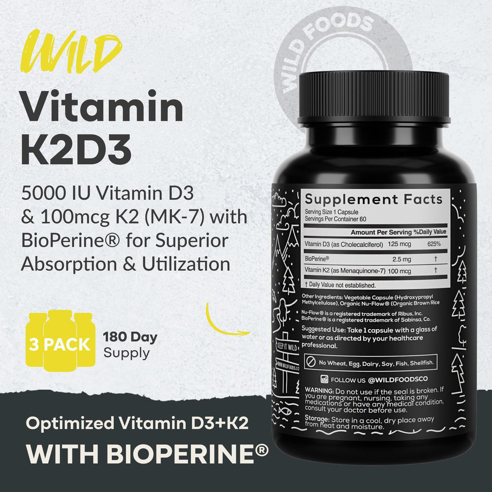 Wild Foods D3 + K2 supplement ingredients panel