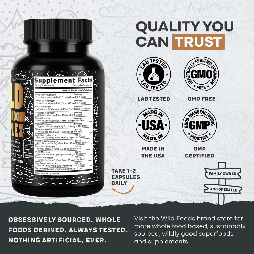 Two-pack of Wild Foods mushroom supplement capsules