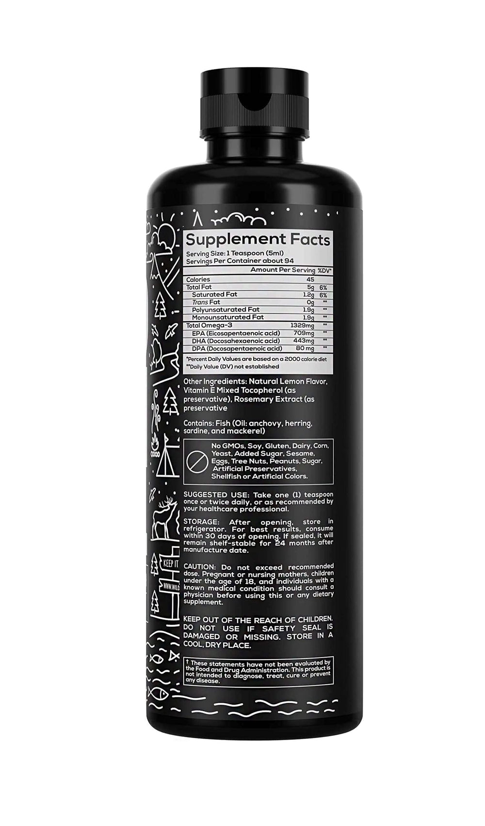 Close-up of burpless odorless omega-3 liquid bottle