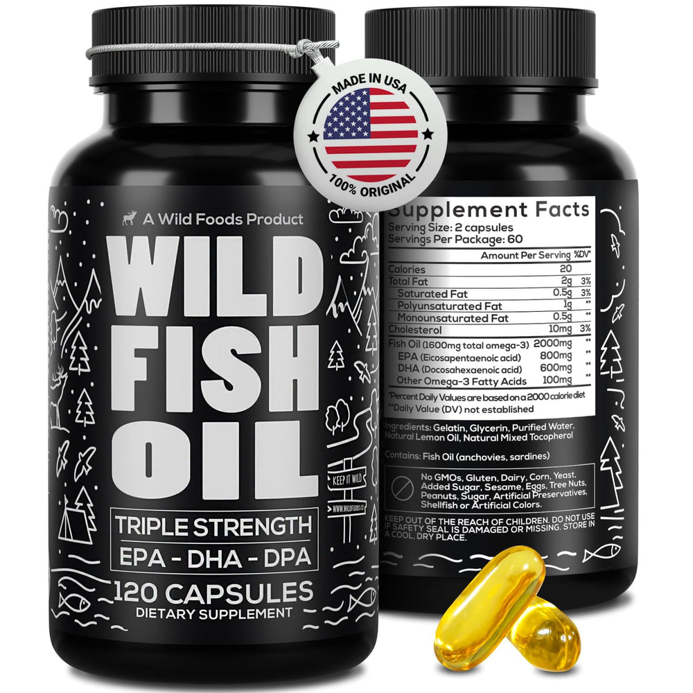 Wild Foods Omega-3 Fish Oil bottle – 120 capsules, 2-pack