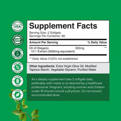 Oregano oil softgels label showing 70% carvacrol