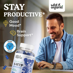 Back label with supplement facts for Wild & Organic 5-HTP Mood Gummies