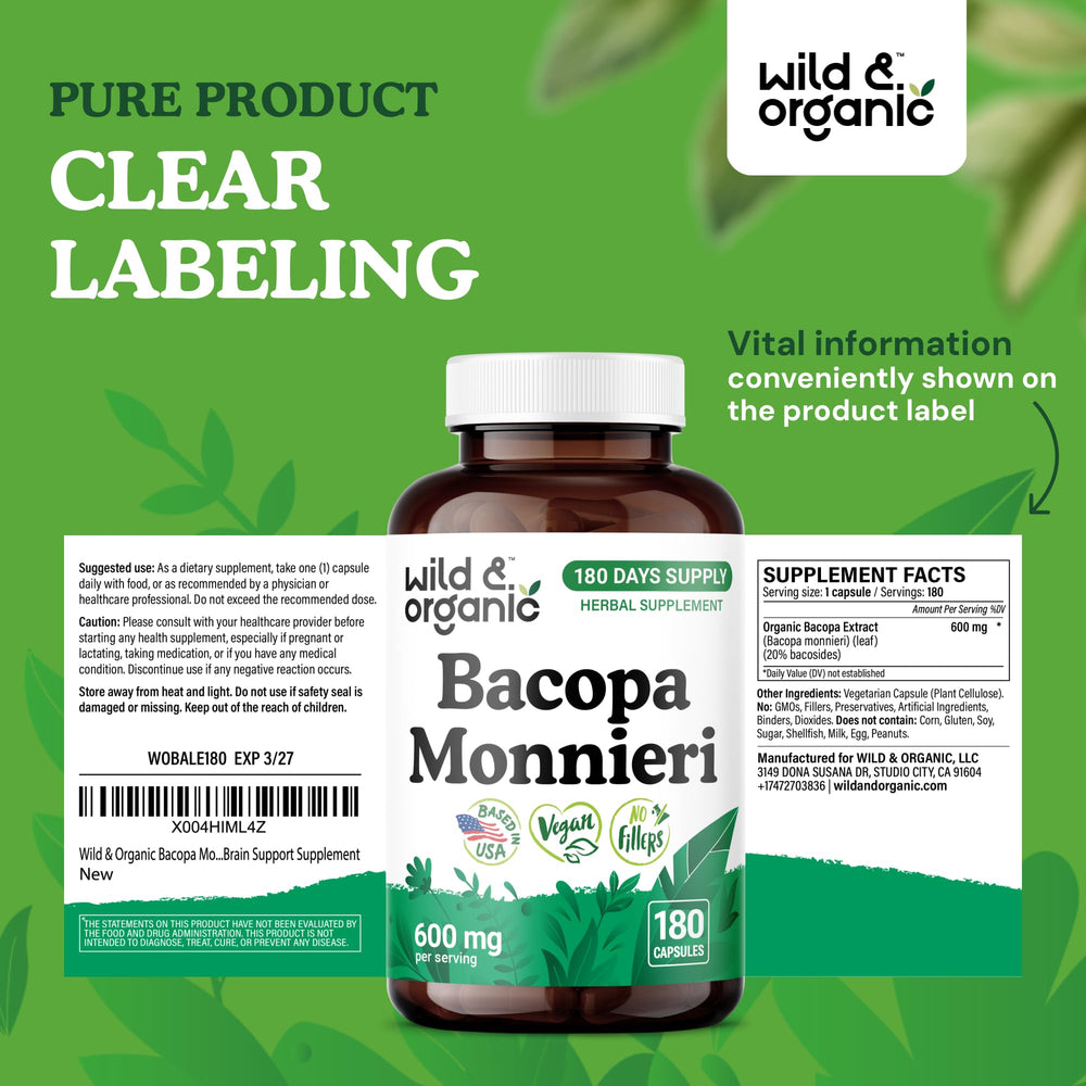 Brahmi Bacopa Monnieri brain support supplement for focus