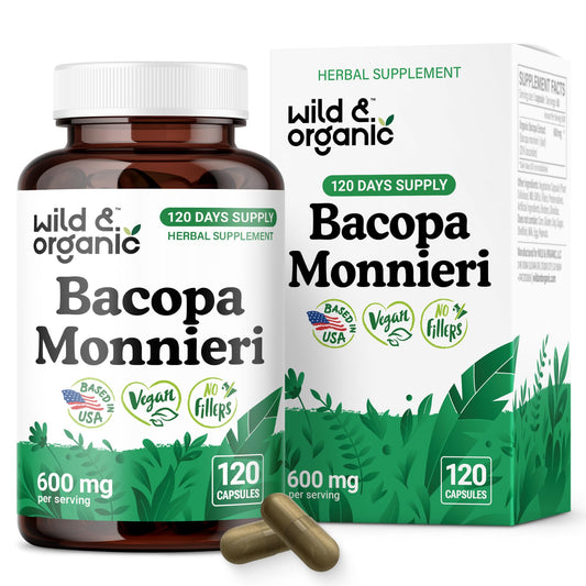 Bottle of Wild & Organic Bacopa Monnieri Capsules 600 mg