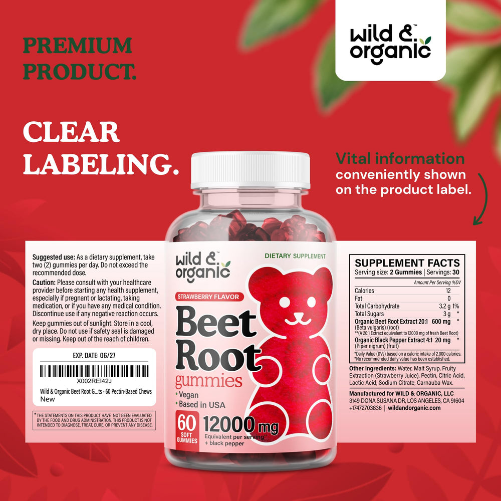 Packaged Beet Root Gummies on wood surface