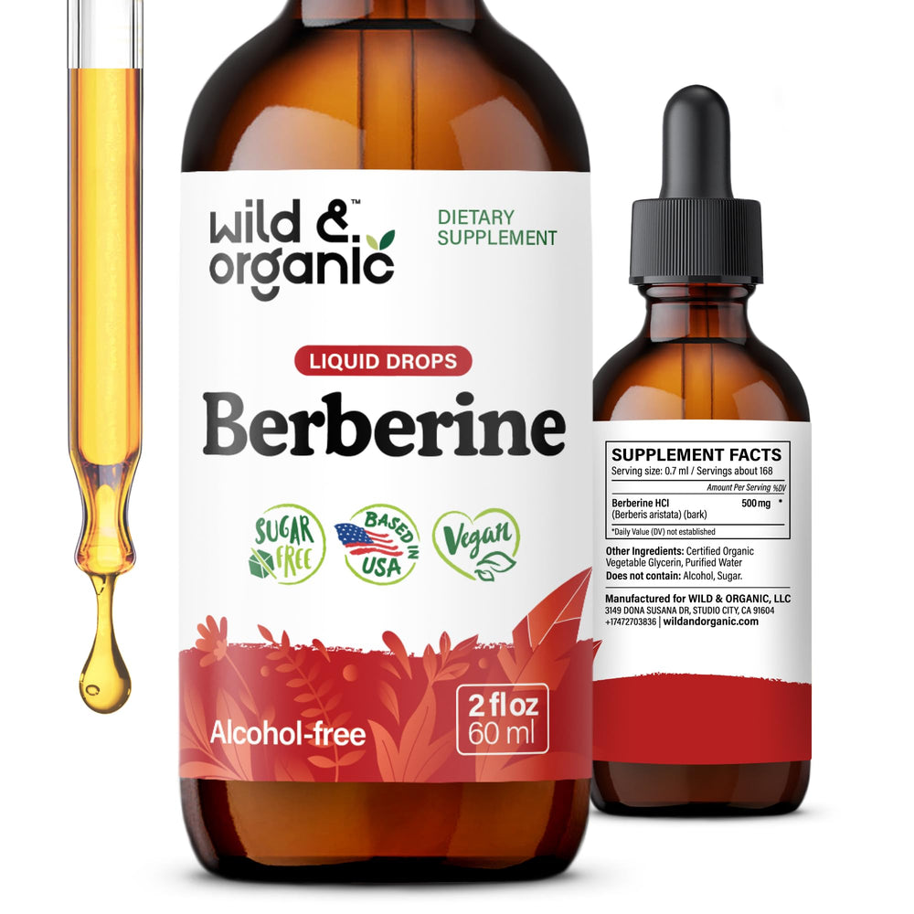 Front view of Wild & Organic Berberine Liquid Drops bottle