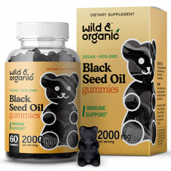 Front view of Wild & Organic Black Seed Oil Gummies bottle