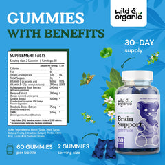Grape-flavored brain support gummies on white background