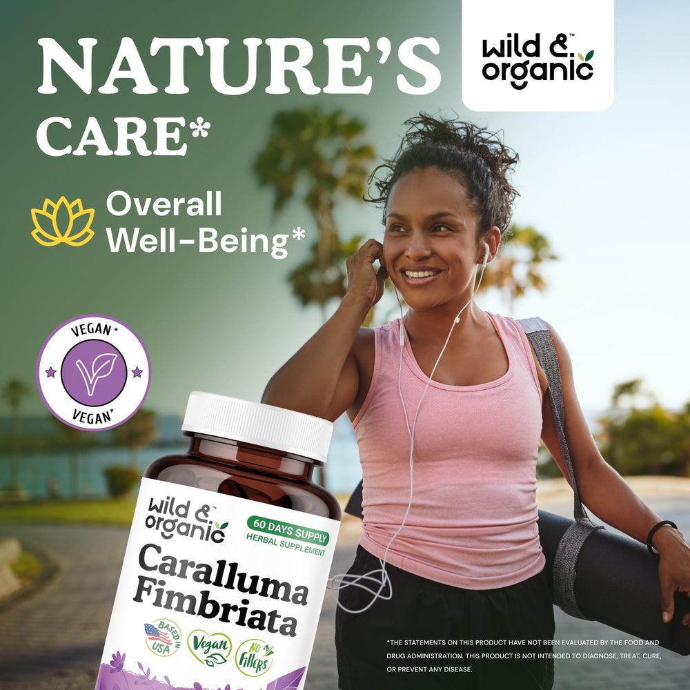 Back label of Wild & Organic Caralluma Fimbriata bottle with ingredients