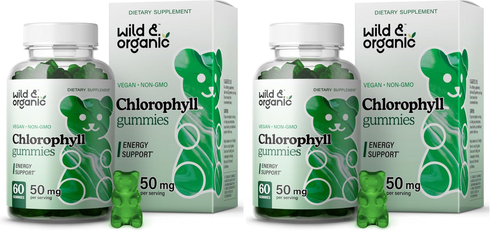 Front view of Wild & Organic Chlorophyll Gummies 50mg bottle