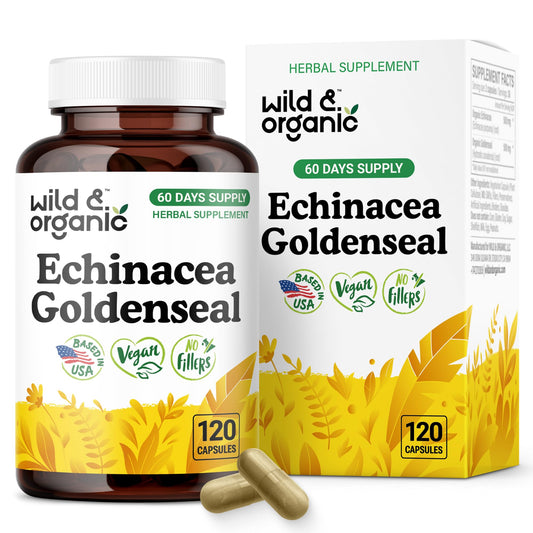 Bottle of Wild & Organic Echinacea Goldenseal Capsules - 120 count