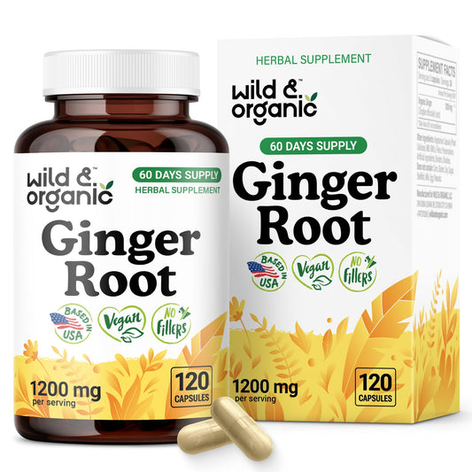 Bottle of Wild & Organic Ginger Root Capsules 1200 mg