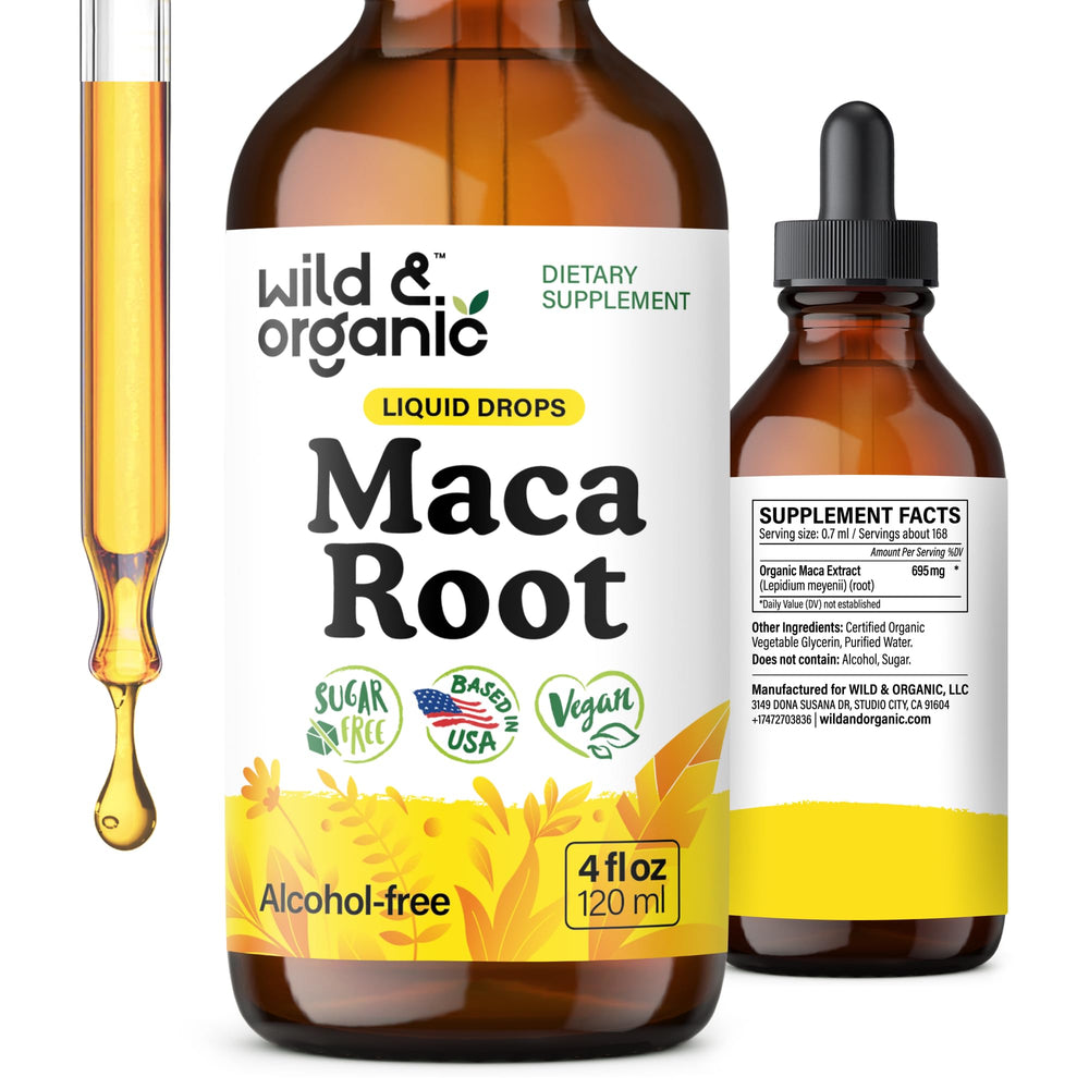 Front view of Wild & Organic Maca Root Liquid Drops bottle