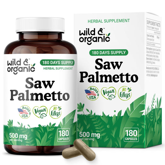 Wild & Organic Saw Palmetto capsules front view