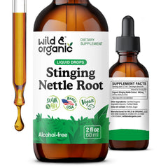 Front view of Wild & Organic Stinging Nettle Root Drops bottle