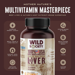 Bottle and packaging for WILD SOCIETY Beef Liver Capsules