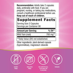 Two wild yam root capsules representing 700 mg per serving