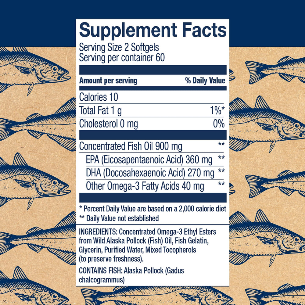 Close-up of mini easy-swallow fish oil softgels