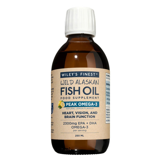 Label of Wiley's Finest Wild Alaskan Fish Oil Peak Omega-3 Lemon flavor