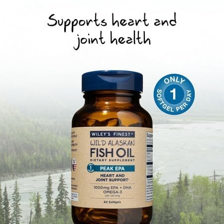 Wiley's Finest Peak EPA label shows 750 mg EPA and 250 mg DHA per serving.