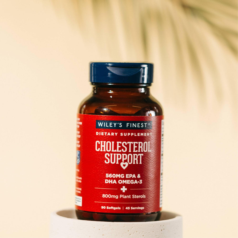 Product packaging showing 90 softgels (45 servings) and 560mg omega-3 per serving