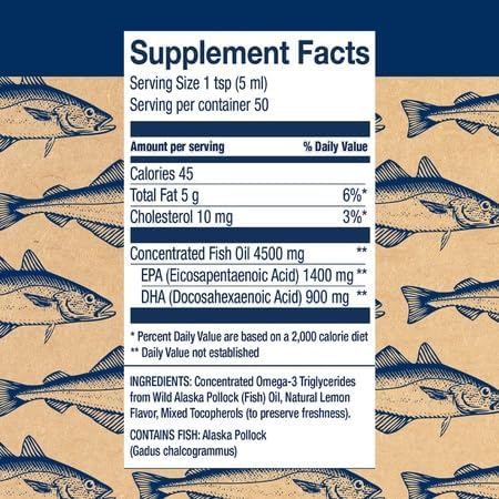 Close-up pour showing liquid omega-3 from Wiley's Finest bottle