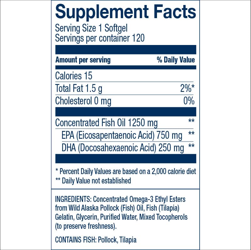 Wiley's Finest Peak EPA bottle side, high potency omega-3 for heart and joint wellness